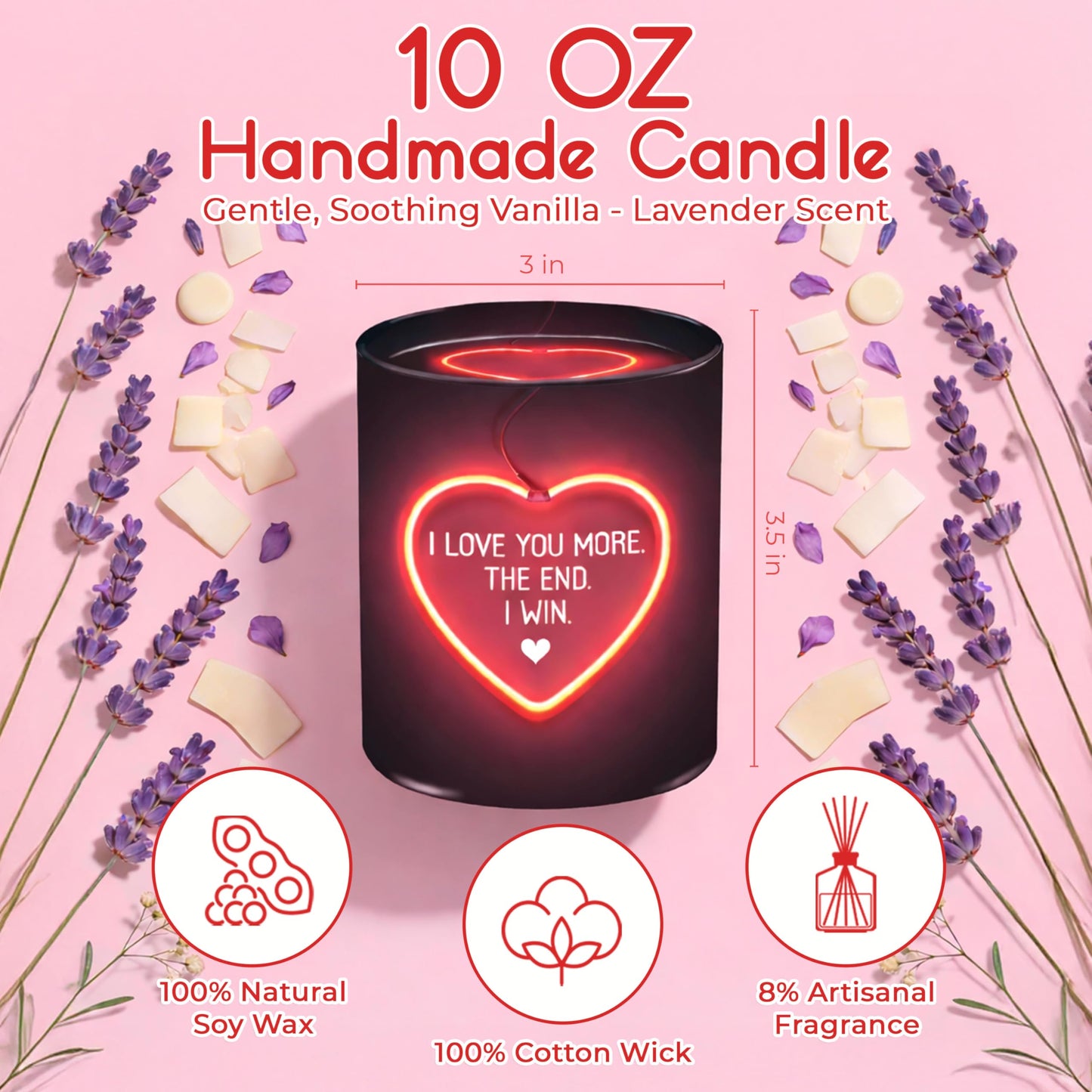 TEEZWONDER Valentines Day Gifts for Her Girlfriend - I Love You More Vanilla Lavender Romantic Candles 10 oz - Anniversary Valentines Birthday Gifts for Wife Men Women Girlfriend Boyfriend Him Husband