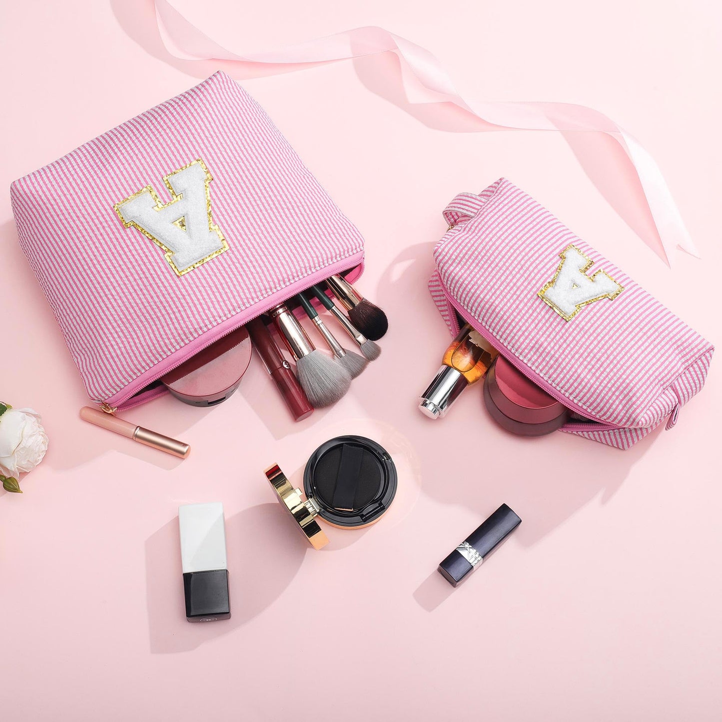 YOOLIFE Valentines Day Gifts for Kids Teen Girls Women | Initial Makeup Bag | Pink Cosmetic Bag Travel Bags | 11 12 13 14 15 16 Years Old Girl Gift Teacher Gift Teen Girl Gifts Trendy Stuff A