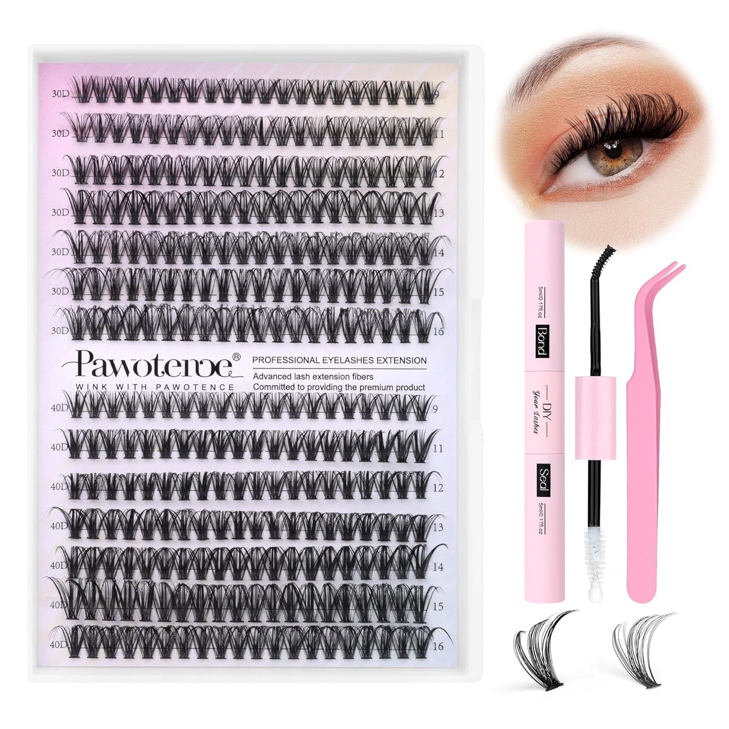 80D Full Volume Eyelash Clusters Kit | DIY Lash Extensions with Bond & Tweezers