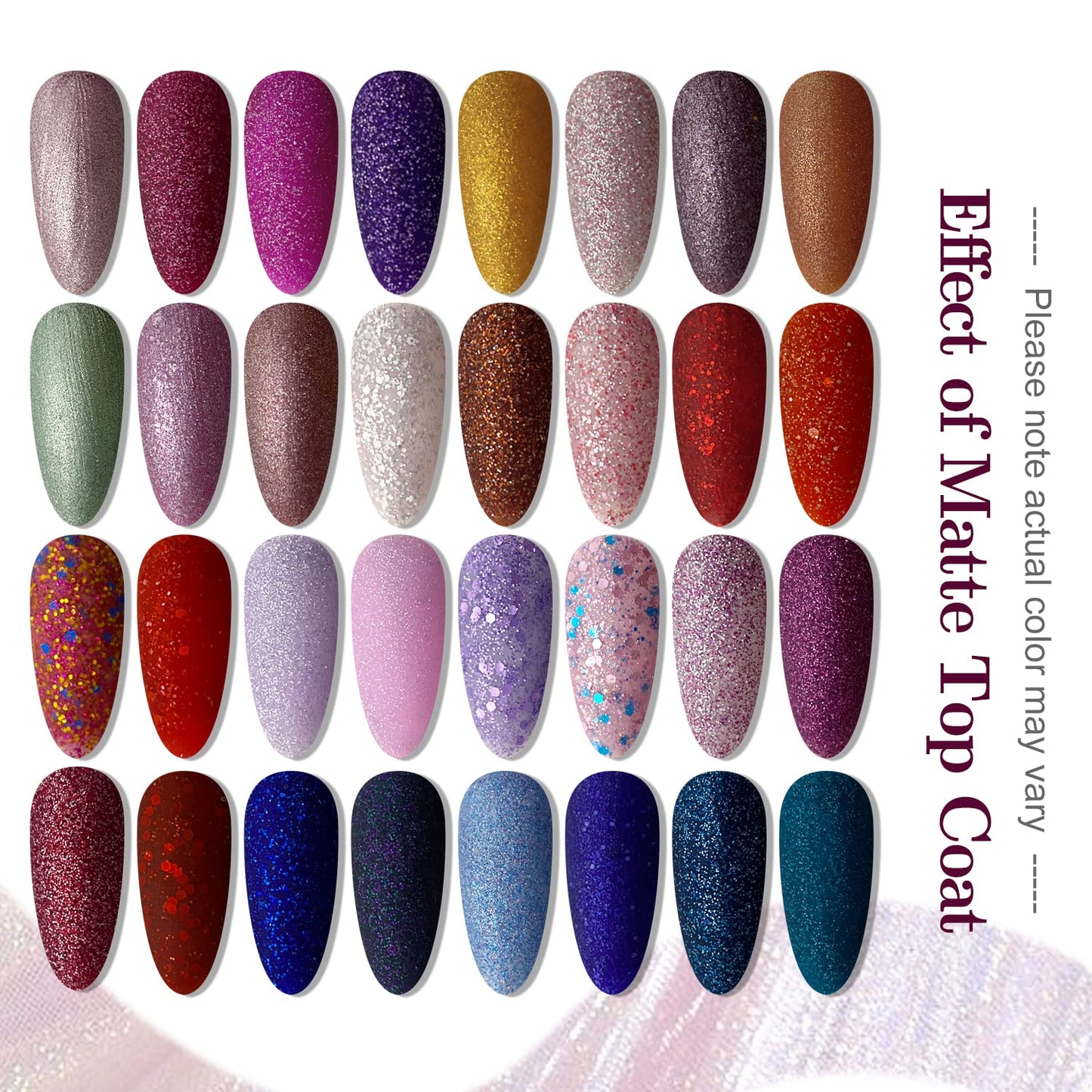 32+4 Pcs Gel Nail Polish Kit | Glitter Soak Off Gel for DIY Manicure
