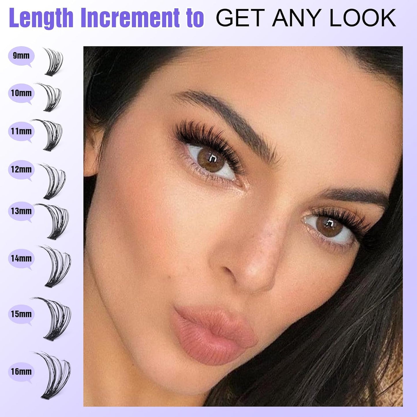 DIY Lash Extension Kit | 50D Individual Lash Clusters 9-16mm | Bond & Seal Included