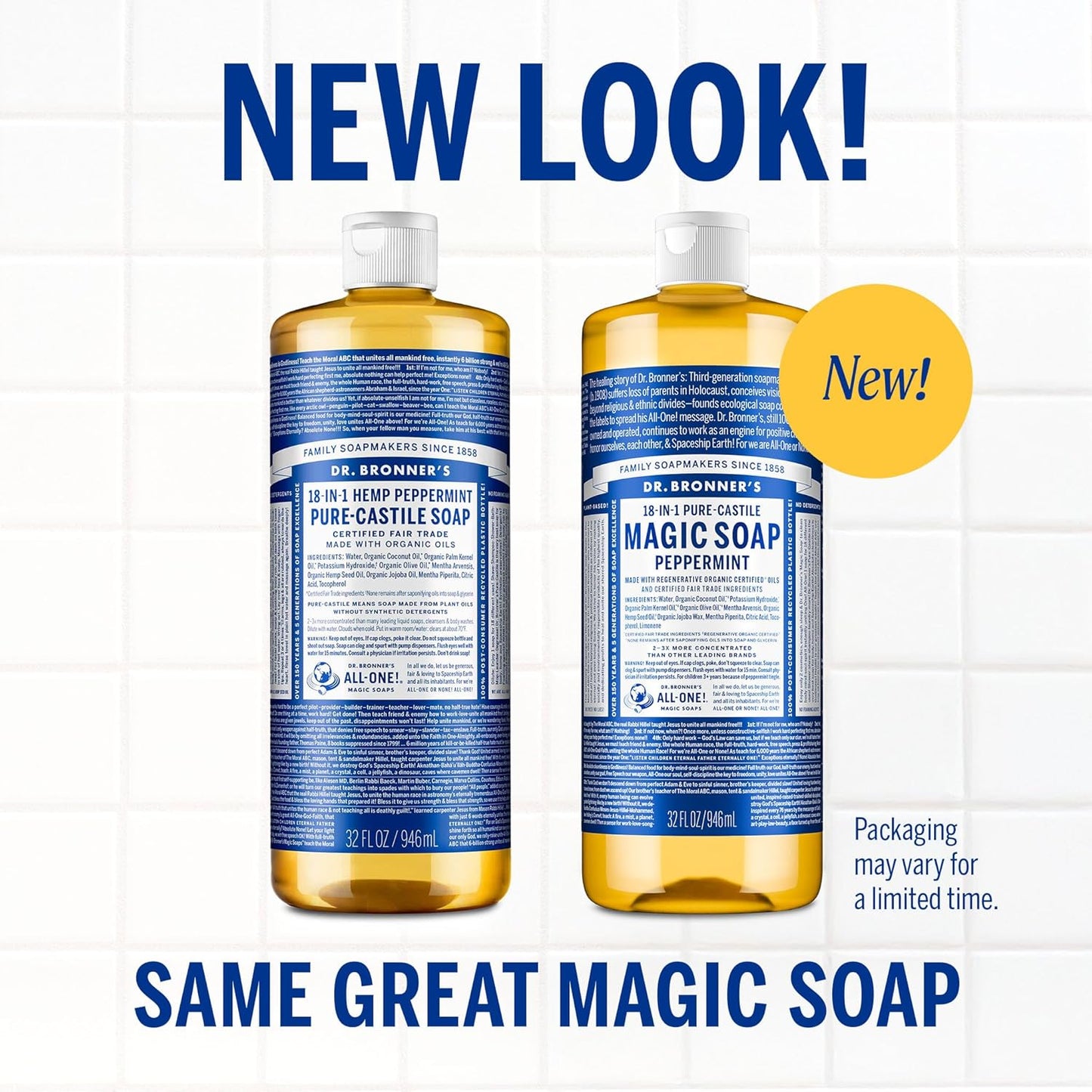 Dr. Bronner's Pure-Castile Liquid Soap | Peppermint 64 Oz | Vegan & Organic