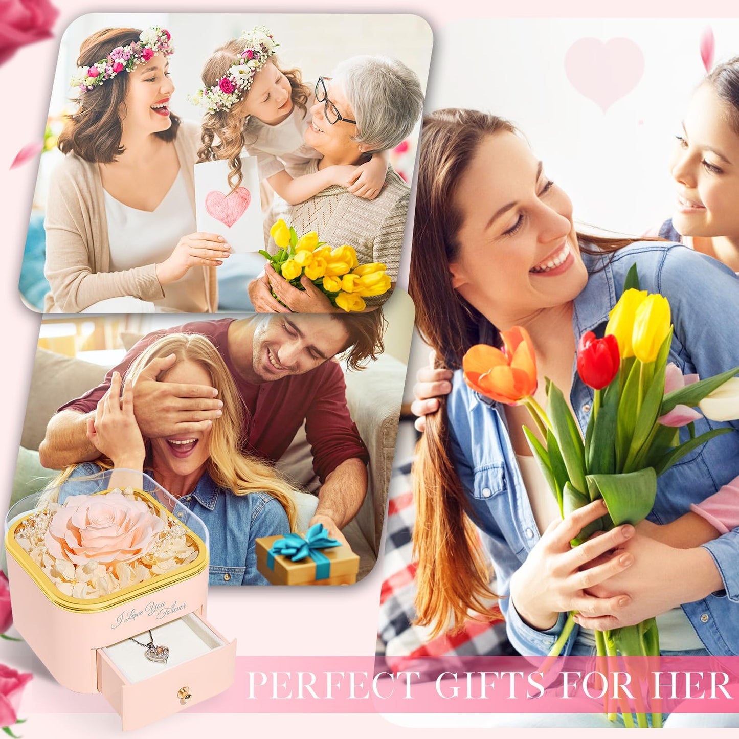 Beferr Valentines Day Gifts for Her Preserved Real Rose with Necklace Eternal Roses Forever Flowers for Delivery Prime Mothers Anniversary Birthday Gifts for Women Mom Grandma Wife Daughter Girlfriend