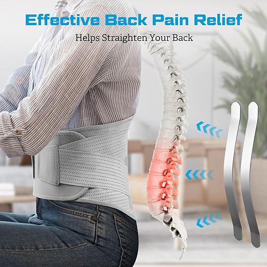 NEENCA Professional Back Brace for Herniated Disc, Lower Back Pain Relief, Lumbar Strain | Adjustable Lumbar Support Belt for Men and Women | Ideal for Work, Lifting, Posture Correction, Sciatica, Scoliosis (Gray, Large)
