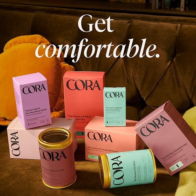 Cora Ultra Thin Organic Bladder Liners | Incontinence & Postpartum Pads for Women | Panty Liners for Bladder Leaks | Breathable Cotton (78 Regular)