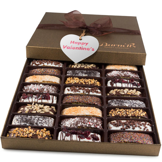 Barnetts Valentines Day Chocolate 24 Biscotti Gift Baskets Valentine, Gourmet Cookie Gifts Box for Him and Her Food Basket Delivery, Candy Basket Ideas for Wife, Husband, Women, Men, Girlfriend, Boyfriend,
