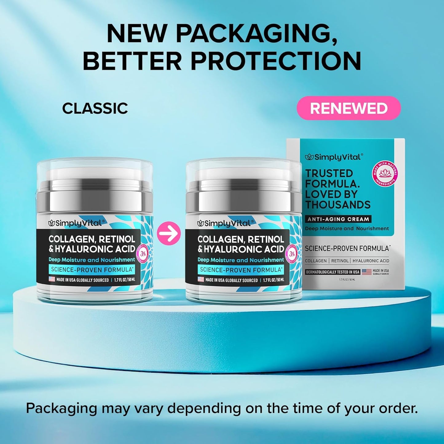 Collagen Face Moisturizer | Anti-Aging Retinol Cream with Hyaluronic Acid | 2-Pack