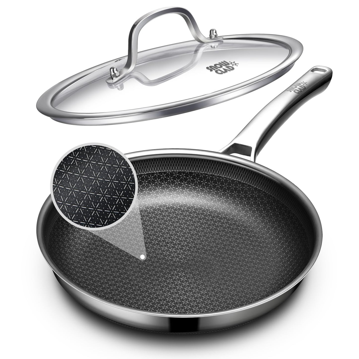 OATOFP Non Stick Frying Pans with lid, 12 inch Hybrid Frying Pans Nonstick,non stick Stainless Steel Skillets, Dishwasher and Oven-Safe Chef Pan, Induction Compatible Cooking Pan, PFOA Free Cookware