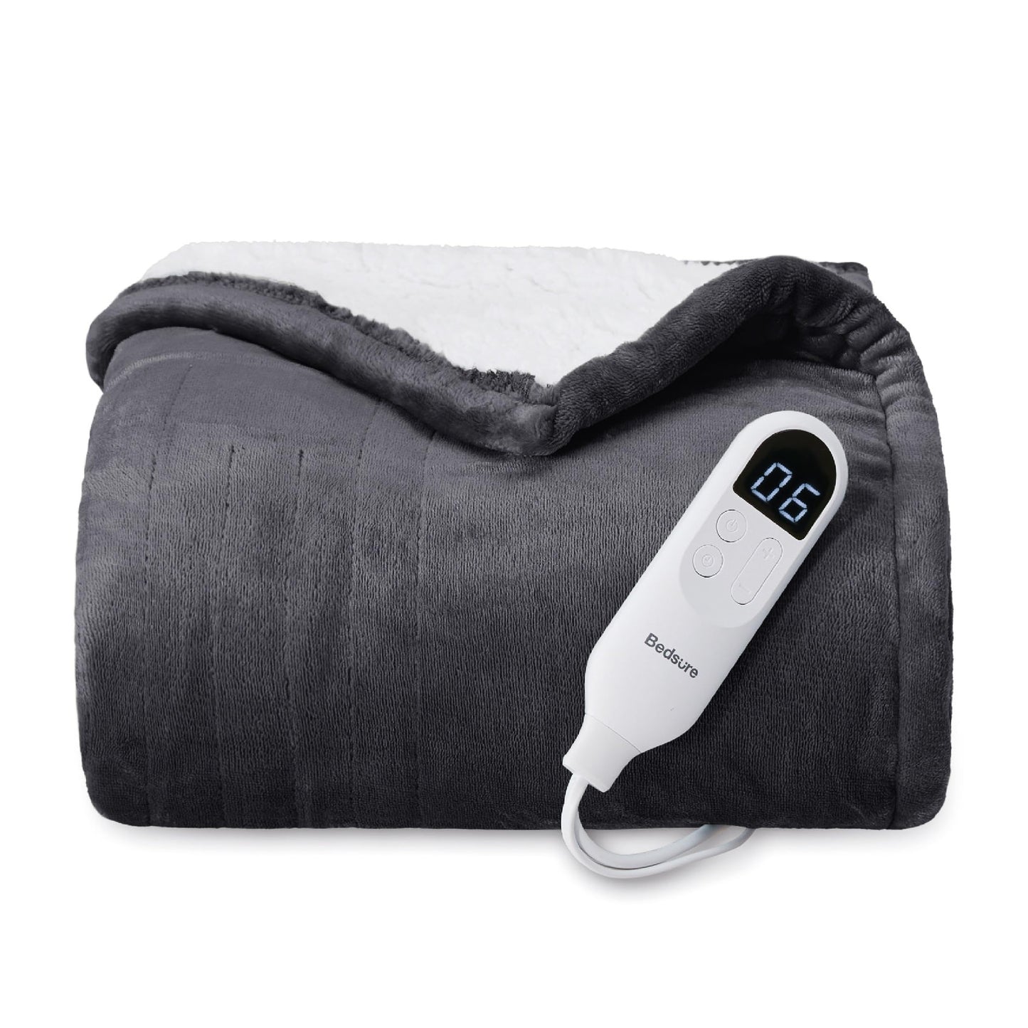 Bedsure Electric Blanket King Size - Dual Control Heated Blanket King Size, Fast Heating with 10 Time Settings & 10 Heat Settings, Warm Gift for Grandma (100x90 inches, Grey)