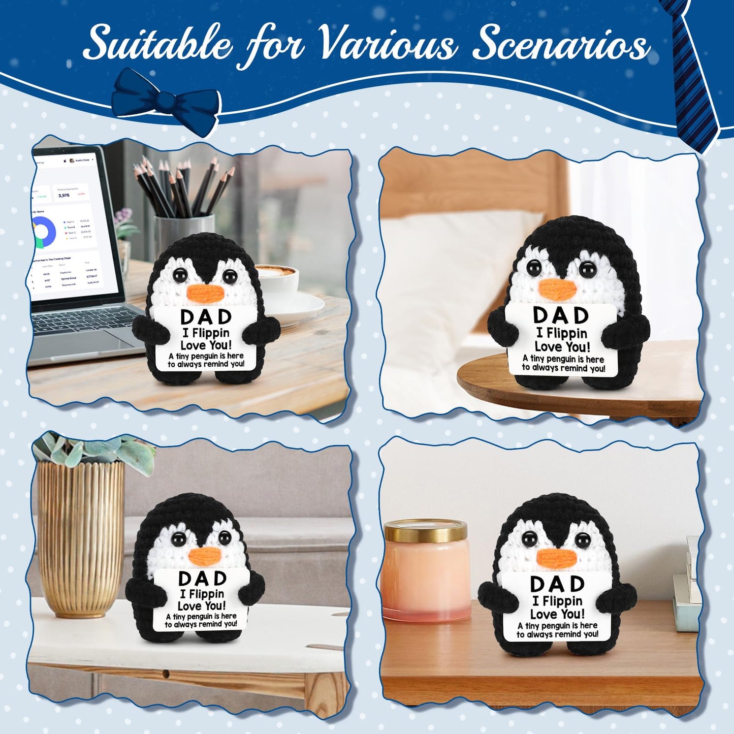 Positive Crochet Penguin, Mini Funny Brithday Galentines Valentines Gifts for Women Men Teens Boys Girls, Inspirational Appreciation Gifts for Coworker Friend Sister Her Him, Emotional Positive Decor