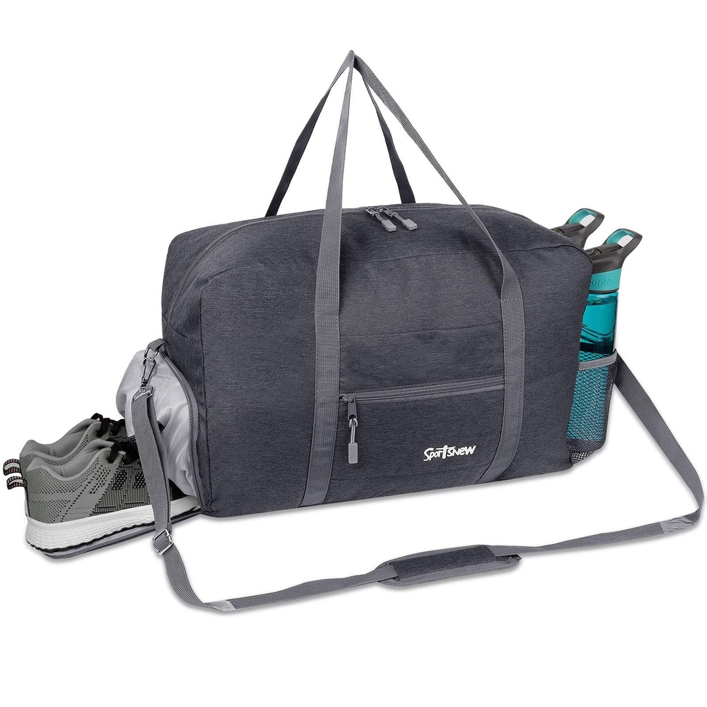 Sports Gym Bag with Wet Pocket & Shoes Compartment, Travel Duffel Bag for Men and Women Lightweight, Dark Gray