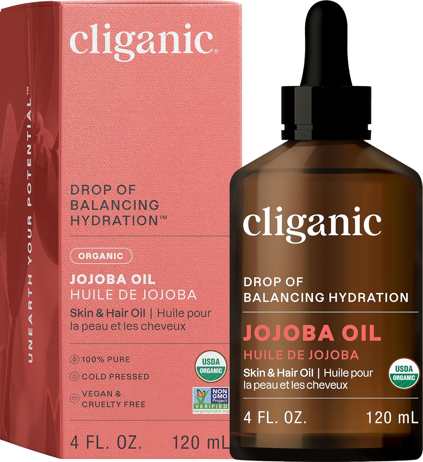 Cliganic 100% Pure Organic Jojoba Oil 4oz | Moisturizing Carrier Oil for Face, Hair & Skin