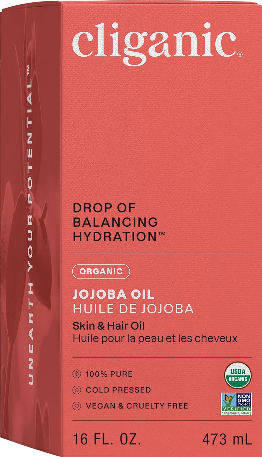 Cliganic 100% Pure Organic Jojoba Oil – Cold Pressed, Hexane Free | 2oz Hair & Face Care