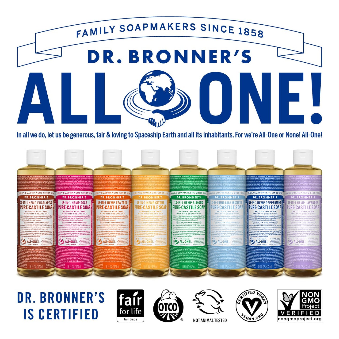 Dr. Bronner's Pure-Castile Liquid Soap | Peppermint 64 Oz | Vegan & Organic