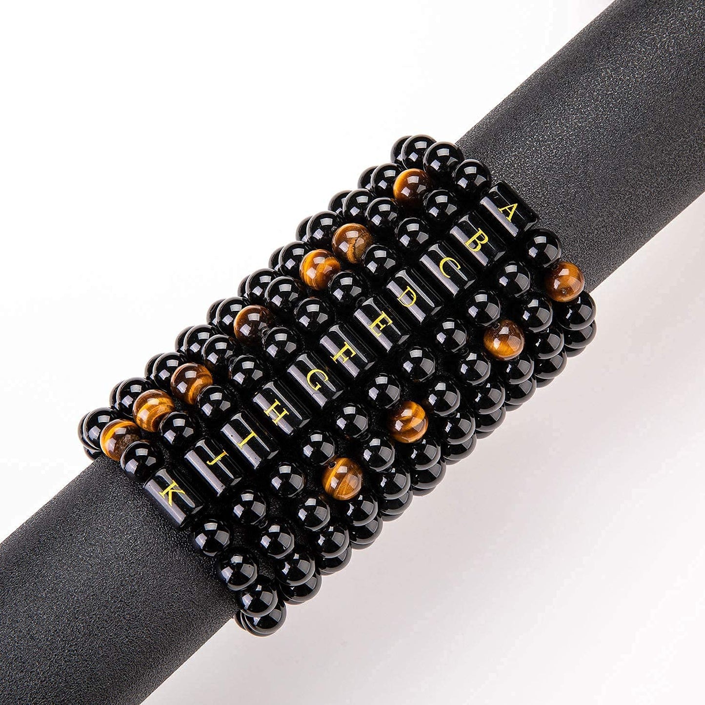 FRG Initials Bracelets Gifts for Men Letter Link Handmade Natural Black Onyx Tiger Eye Stone Beads Braided Rope Meaningful Bracelet Gifts for Son Grandson Husband Boyfriend Brother