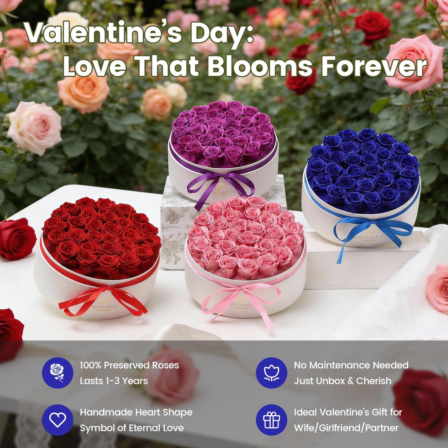Valentines Day Flowers Roses Gifts for Her,16pcs Red Forever Preserved Roses in Heart Shape Gift Box,Valentines Day Delivery Prime Gifts-Roses Gifts for Women,Mom.