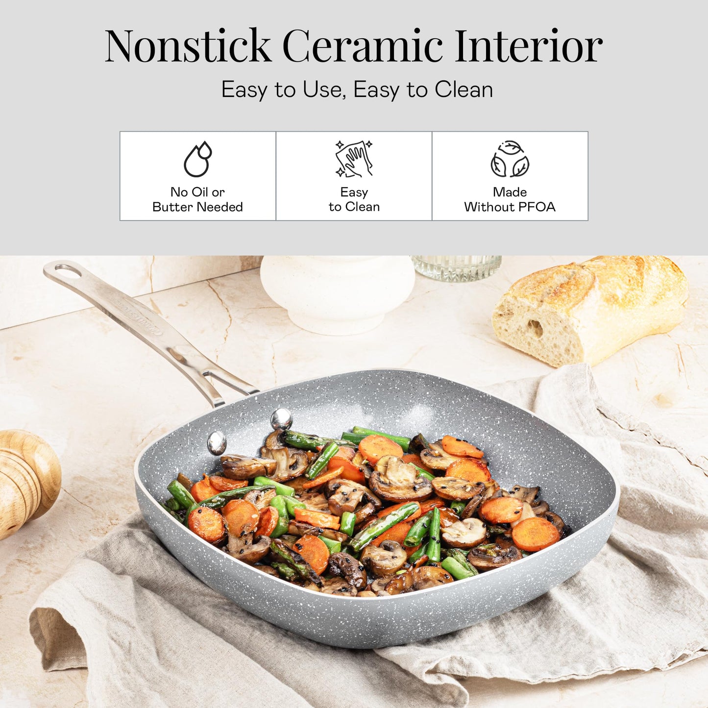Granitestone 20 Pc Ceramic Cookware Set Nonstick, Premium Pots and Pans Set Non Stick for Kitchen with Bakeware and Cooking Utensils, Non Toxic Made Without PFOA PFOS, Oven & Dishwasher Safe