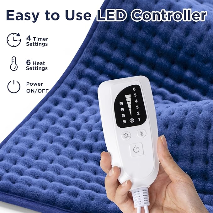 Heating Pad for Back Pain Relief, 6 Levels Small Heating Pads for Period Cramps, Portable Back Heating Pad for Neck and Shoulders, XL Heated Pad, Christmas Gifts for Women, 12 x 24 Blue