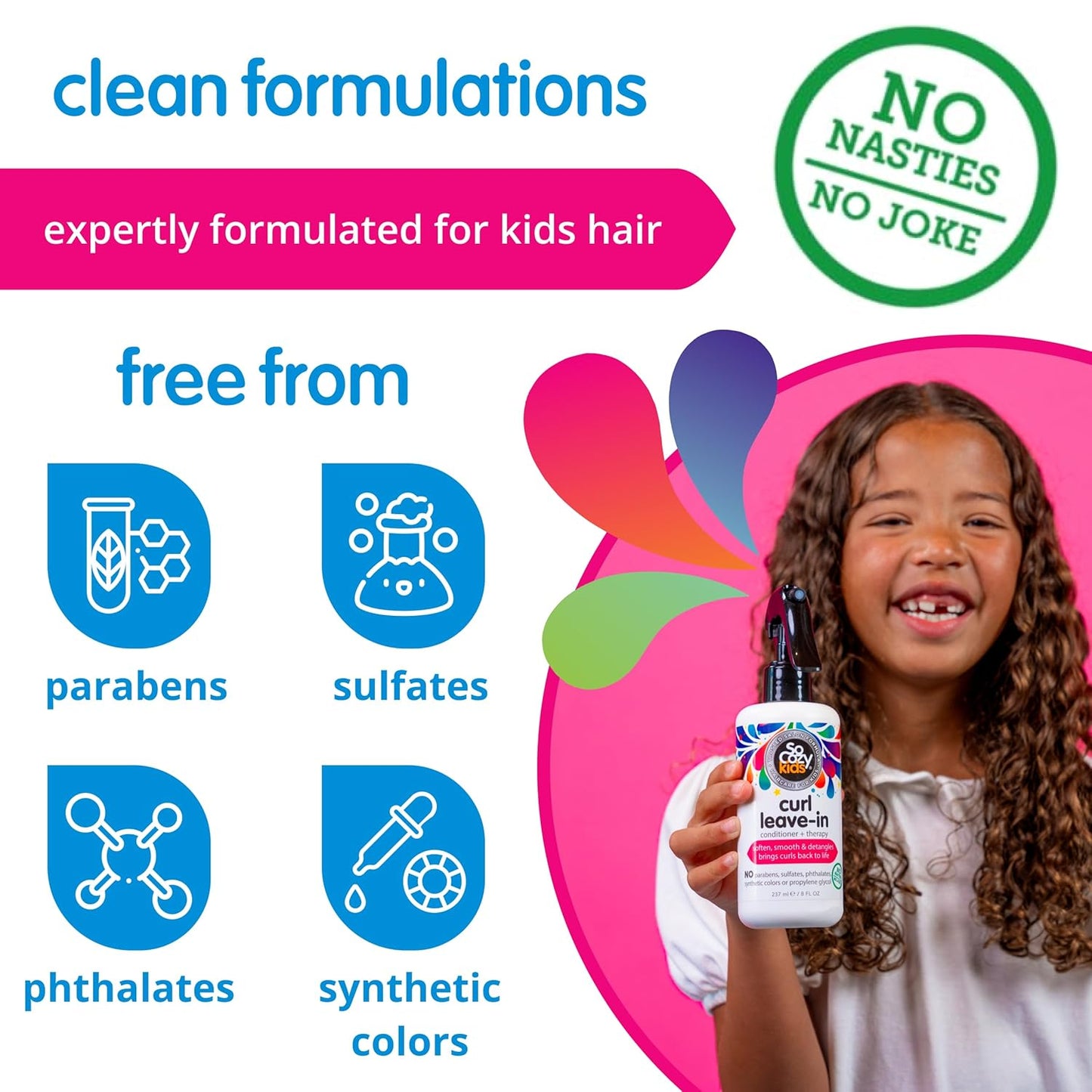 SoCozy Leave-In Conditioner Spray | Paraben-Free Detangler for Kids' Curly Hair | Nourishing with Keratin & Vitamin B5