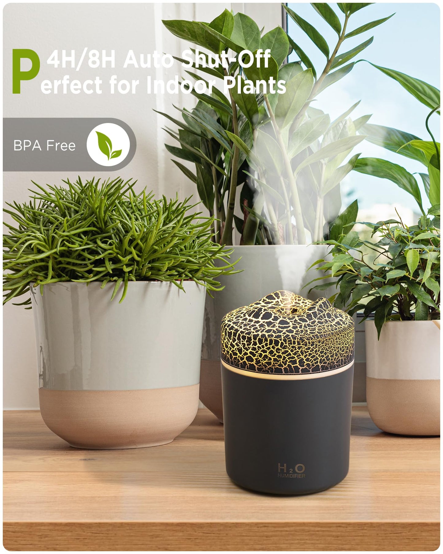 Portable Mini Humidifier, Colorful, Cool Mist, USB Powered. Perfect for Bedroom, Office & Car (300ml, White)