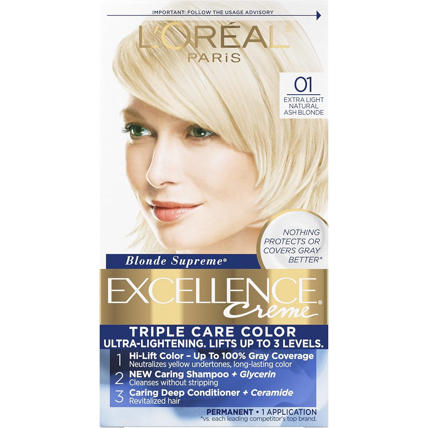 Permanent Hair Color | L'Oreal Paris Excellence Creme | 1 Black | 8-Week Gray Coverage