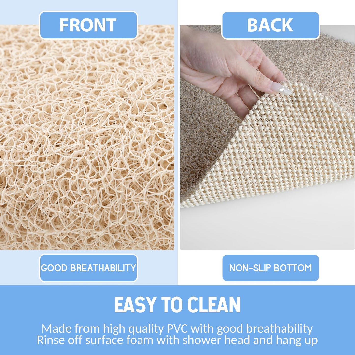 Hargiis Non Slip Bathtub Mat, Anti Slip Shower Mat, Fast Drying Bath Tub Mats, Foot Scrubber Mat, Anti Slip Mat for Tub, Floor,Bathroom, Home, Kitchen, Hotel (Beige 24x16 Inch)