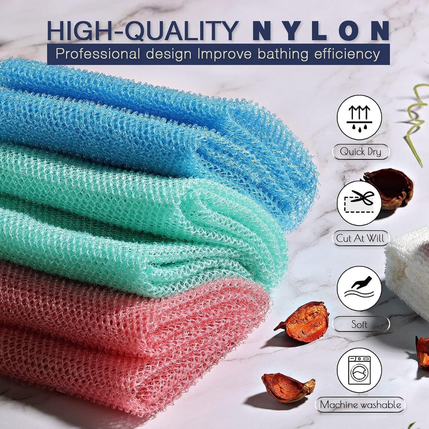 3-Piece African Net Bath Sponge Set | Exfoliating Shower Scrubber | Black, Blue, Brown