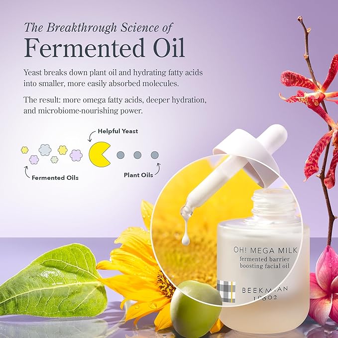 Beekman 1802 Oh! Mega Milk Facial Oil - Includes 1 fl oz & 0.5 fl oz Bottles - Niacinamide & Vitamin C - Barrier Boosting - Fragrance Free - Intensely Hydrates & Softens - Cruelty Free