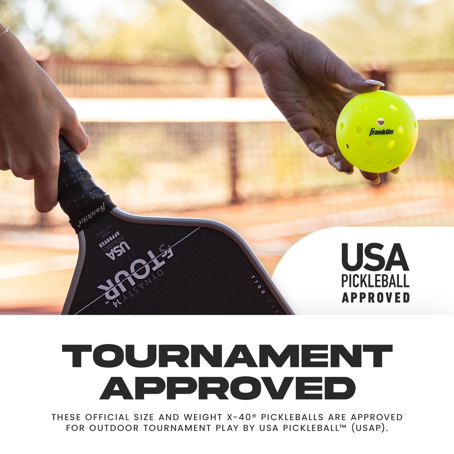 Franklin Sports Outdoor - X-40 Pickleball Balls - USA Pickleball (USAPA) Approved - 100 Bulk Pack Outside Pickleballs - Yellow - US Open Ball