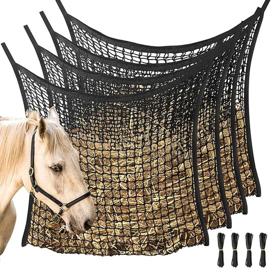 4 PCS Slow Feed Hay Net, Hay Bags for Horses with Large Capacity, Horse Feed Bag Easy to Hang, Hay Nets for Horses for Horse Feeder Full Day Feeding Horses Goat Stall Trailer (31.5" x 35.1")