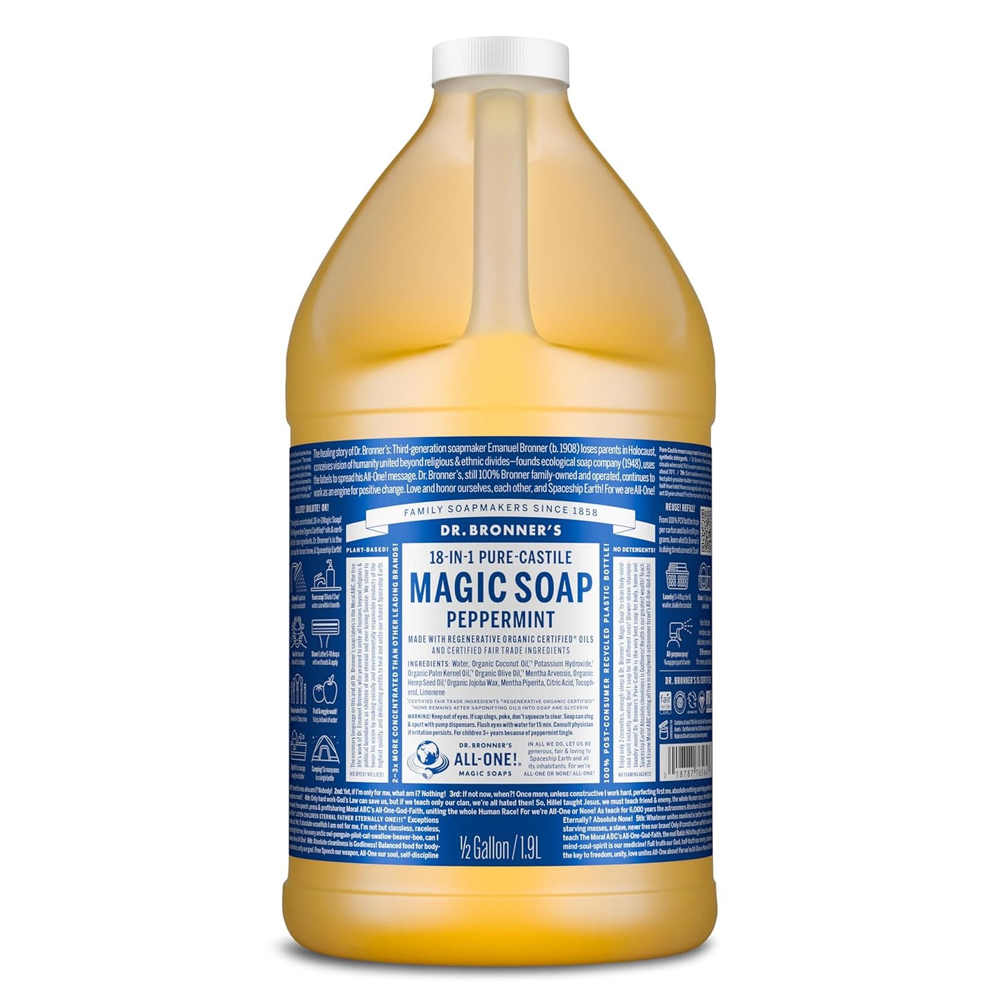 Dr. Bronner's Pure-Castile Liquid Soap | Peppermint 64 Oz | Vegan & Organic