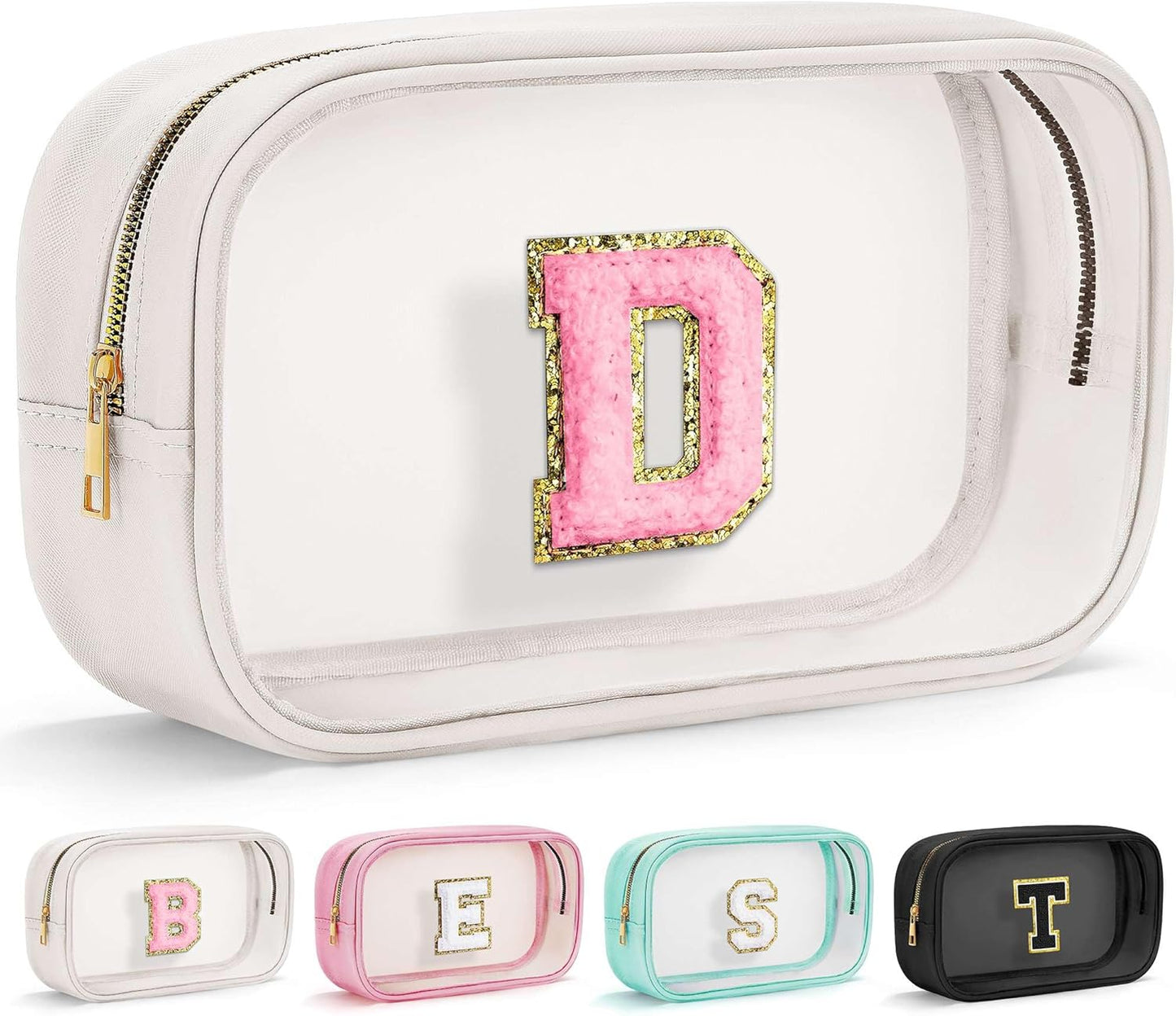 YOOLIFE Cute Travel Toiletry Bag - White Makeup Bag Organizer for Cosmetics, Skincare, Gifts for Women, Bridesmaid, Mother, Girlfriend, Initial D