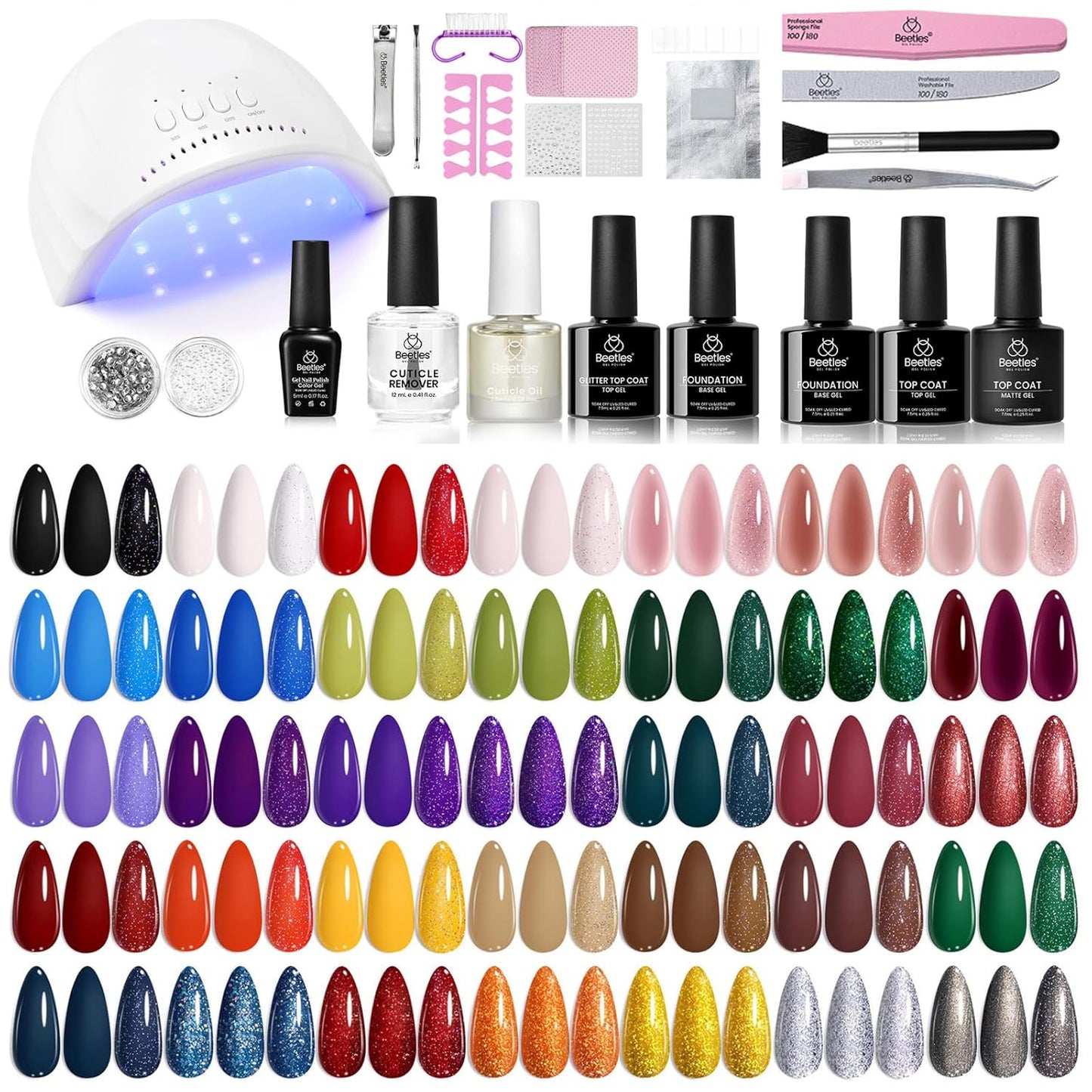 Beetles 36-Color Gel Nail Polish Set | Sparkle & Glitter | Manicure Kit for Women