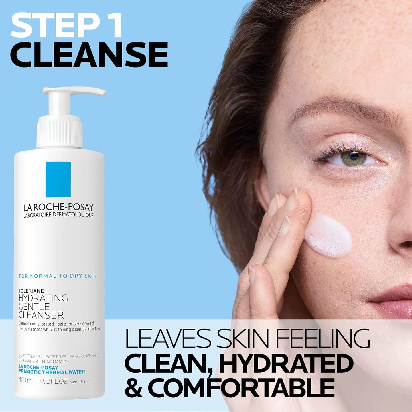La Roche-Posay Toleriane Hydrating Face Cleanser | Niacinamide & Ceramides | Fragrance-Free, For Sensitive Skin