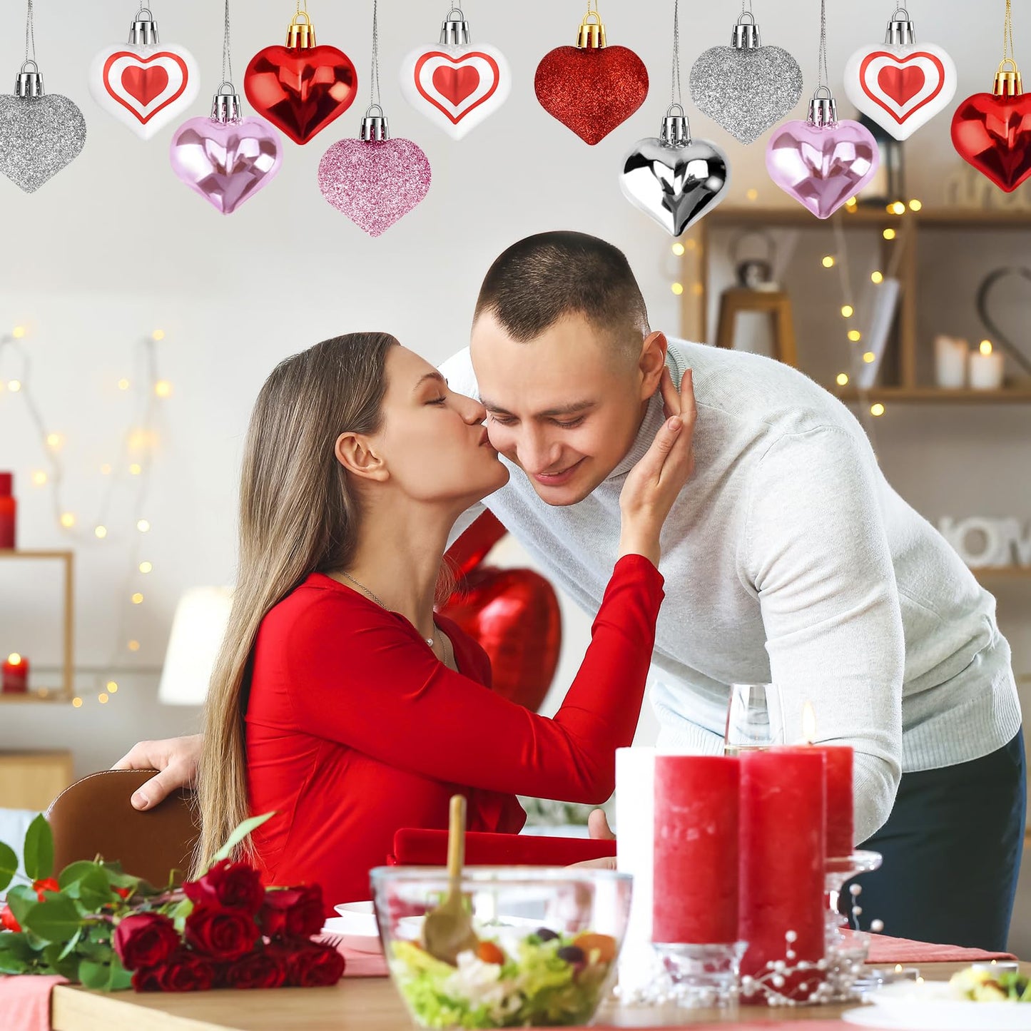 AKEROCK Valentines Day Door Decorations, 3D Heart Shaped Wooden Hanging Sign for Valentines Decorations or Wall Decor