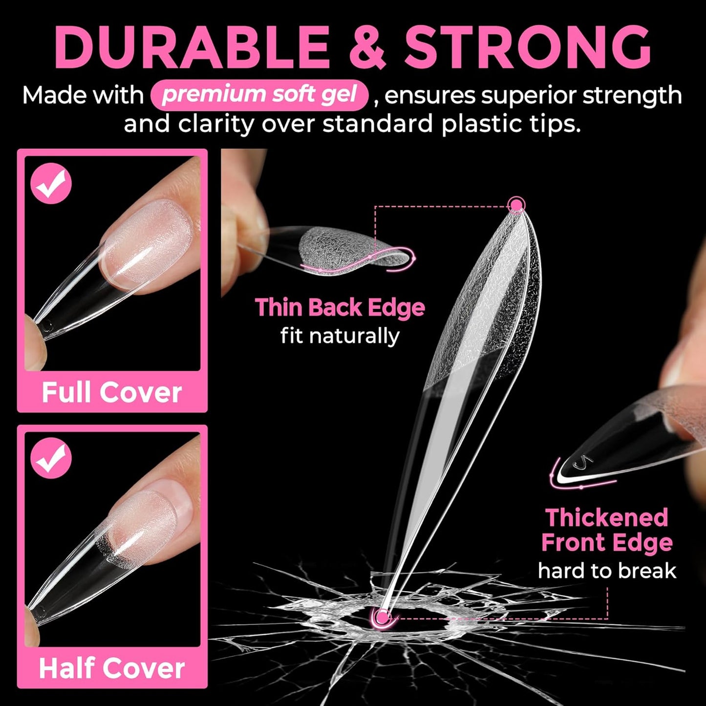 Extra Short Square Fake Nails | 216pcs Gel Tips | Full Cover Acrylic for DIY