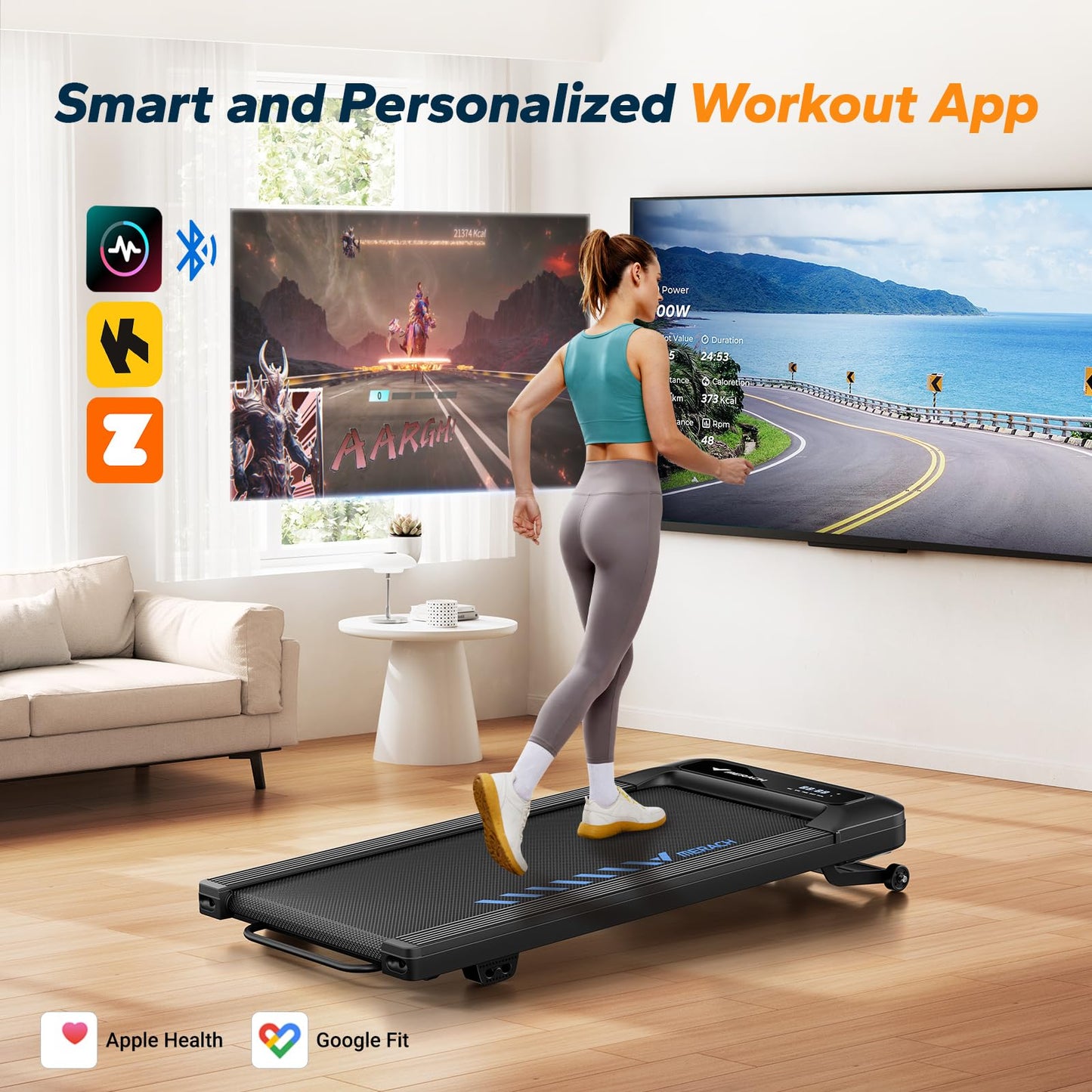 MERACH Walking Pad Treadmill with 9% Auto Incline, 2.5HP Quiet Under Desk Treadmills for Home & Office, Portable Small Treadmill with Magnetic Remote Control, APP, 3 Preset Programs