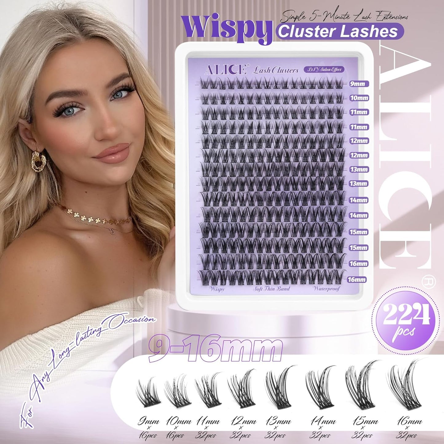 ALICE Wispy Lash Clusters | 168 Pcs | 10-18mm Natural Volume Extensions