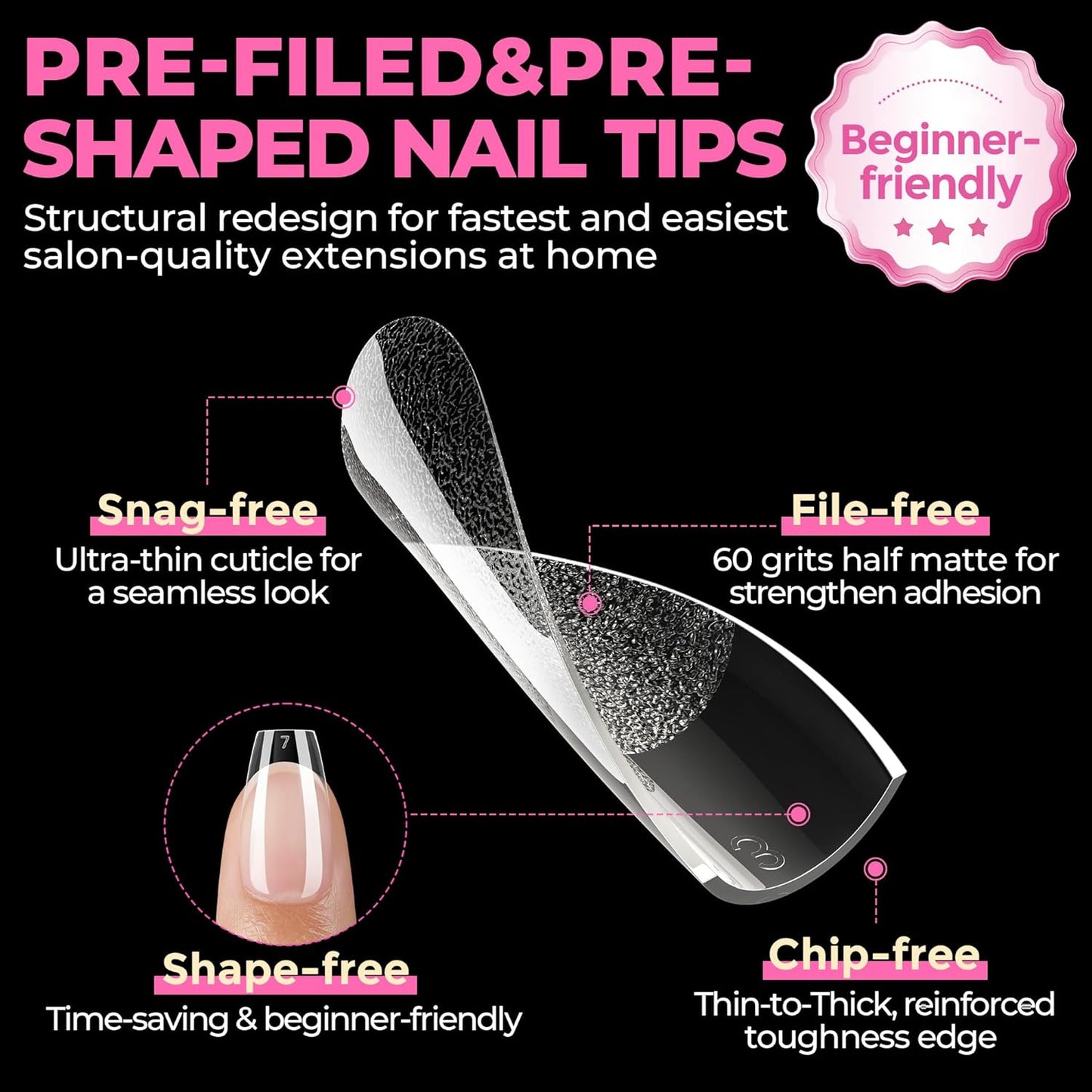 UNA GELLA 504Pcs Short Coffin Gel Press-On Nails | Pre-Etched For Women