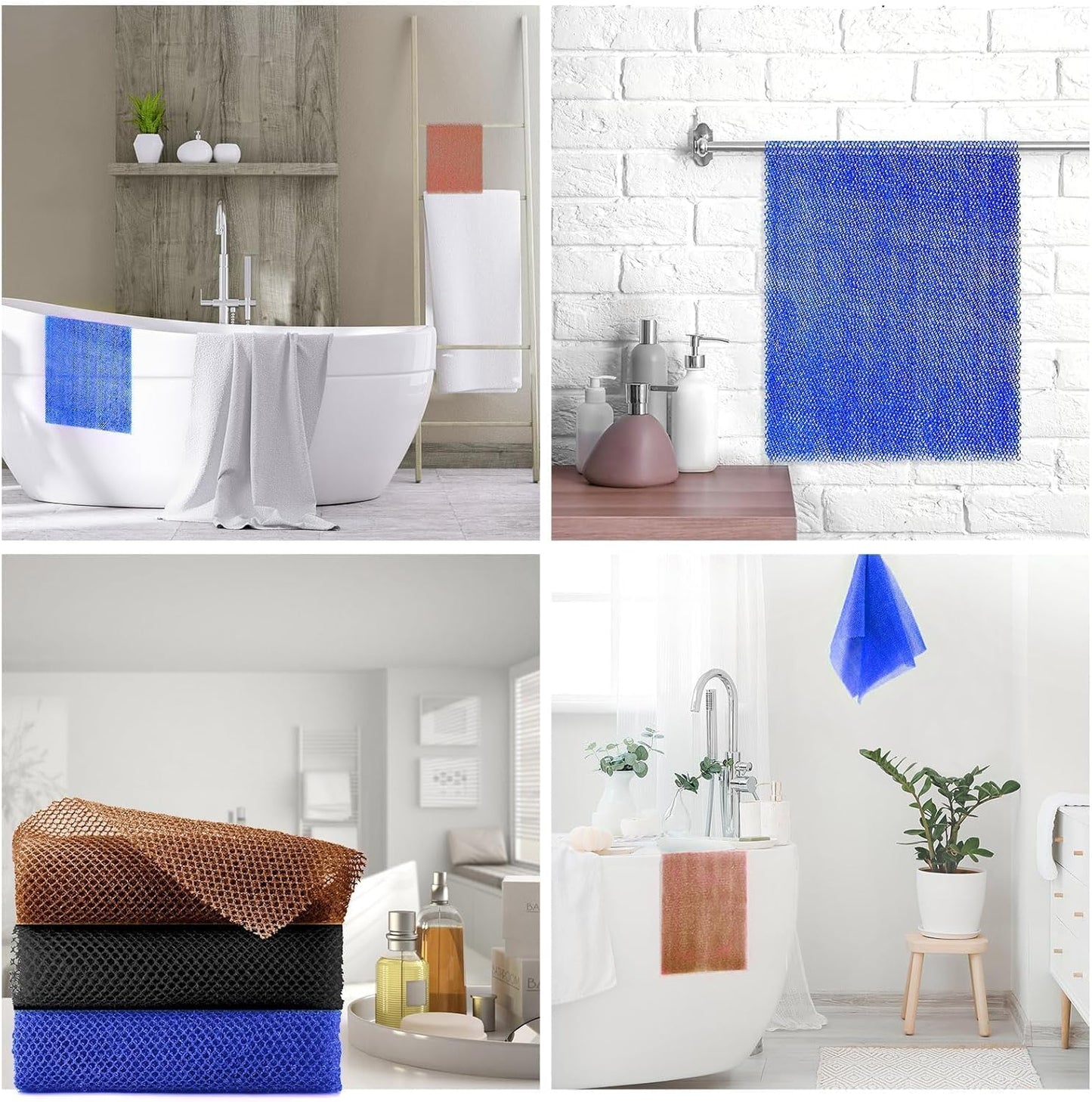 3-Piece African Net Bath Sponge Set | Exfoliating Shower Scrubber | Black, Blue, Brown