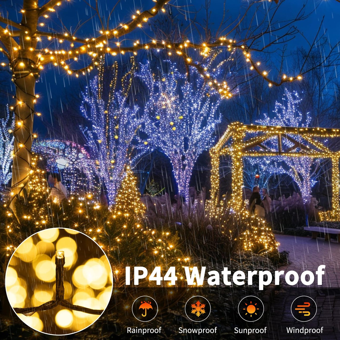 FairyGlim 100 LED Christmas String Lights, 33 FT Connectable Waterproof String Lights Green Wire with Timer Memory Function & 8 Modes, for Indoor Outdoor Xmas Trees Party Garden, WarmWhite