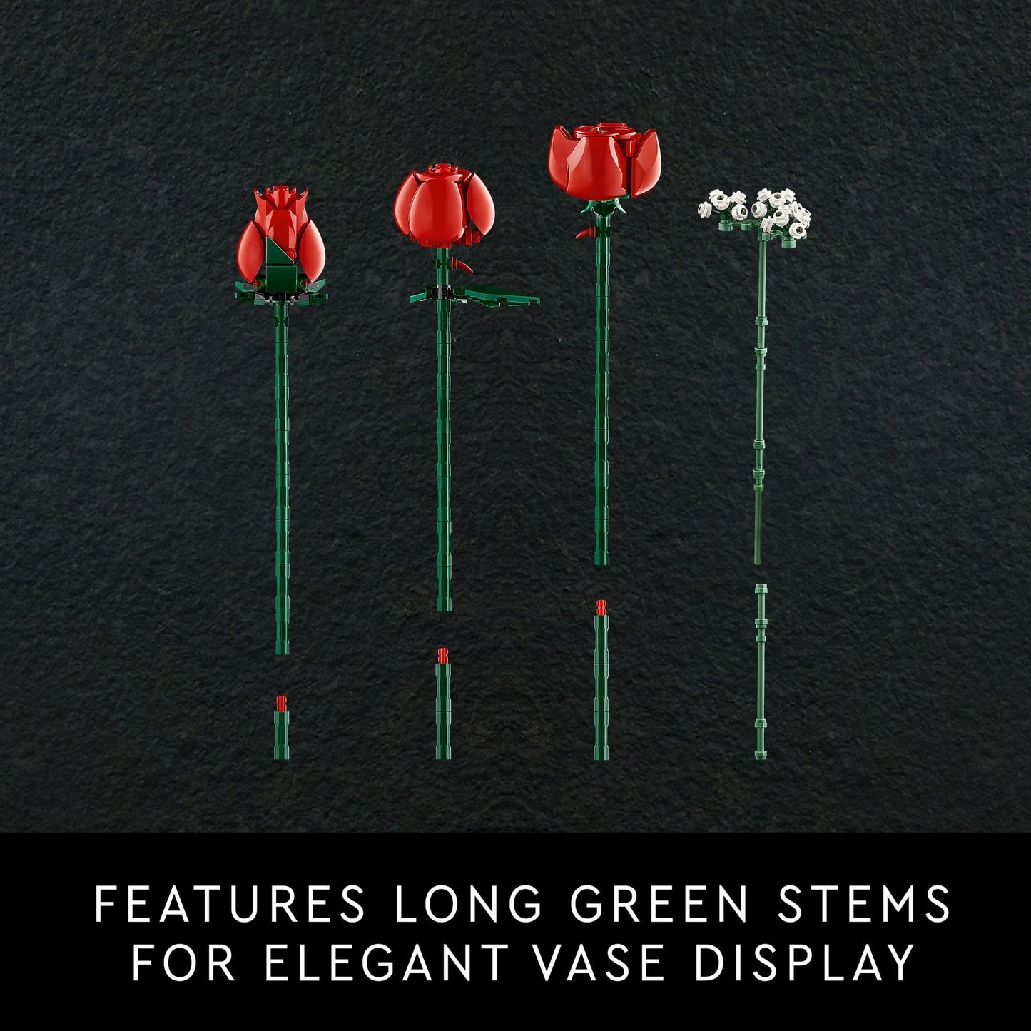 LEGO Botanicals Bouquet of Roses Artificial Flowers - Fake Red Roses Building Set for Adults, Ages 18+ - Gifts for Valentines Day for Her - Home Decor for Table Display - 10328