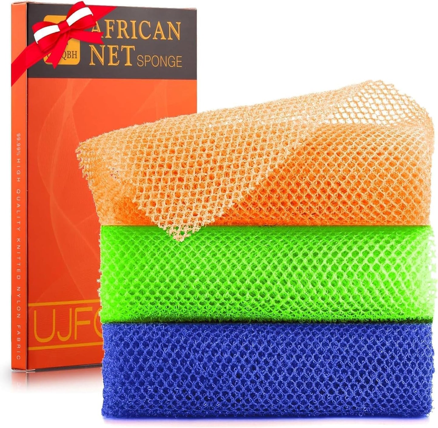 Exfoliating African Bath Sponge Set | 3-Piece Net Body Scrubber | Daily Use