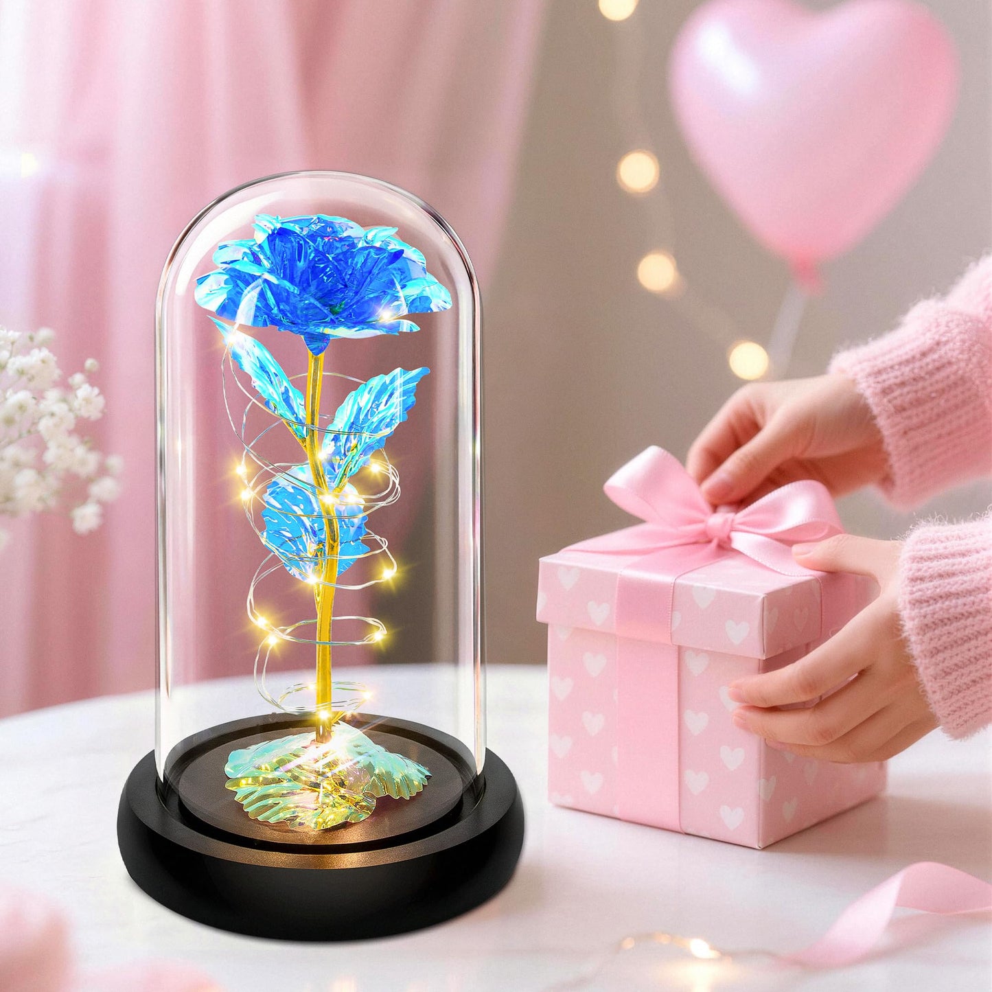 Childom Valentines Day Rose Gifts for Her,Birthday Gifts for Women Mom Mothers Day,Flowers for Delivery Prime,Blue Light Up Rose in A Glass Dome,Anniversary Valentines Rose Gift for Wife Daughter