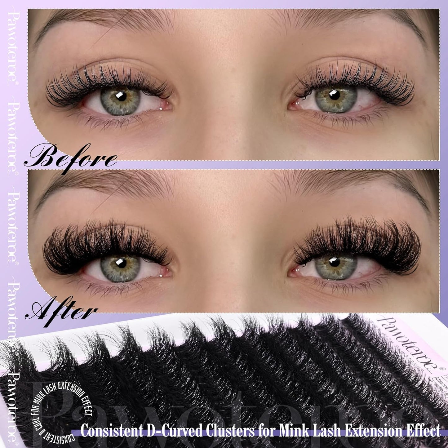 DIY Lash Extension Kit | 50D Individual Lash Clusters 9-16mm | Bond & Seal Included