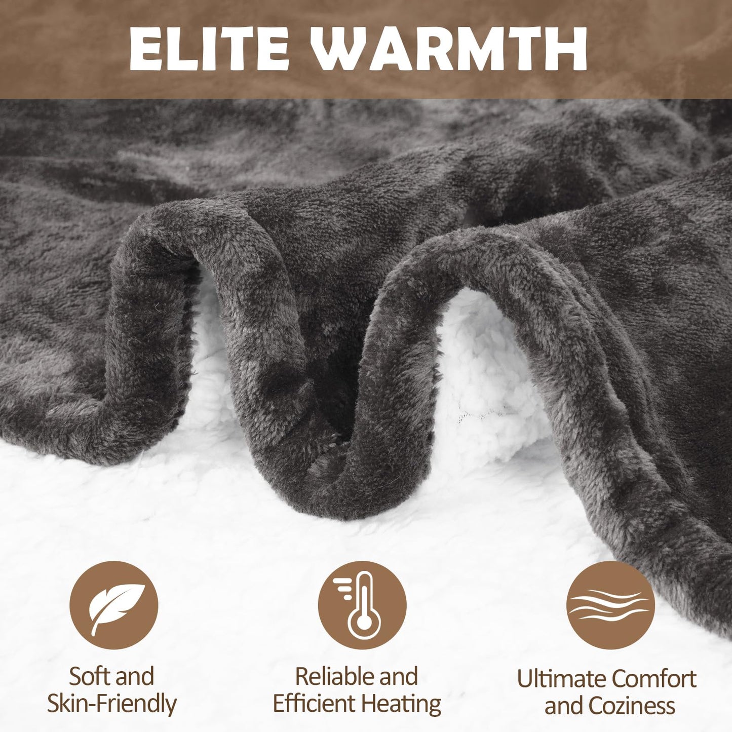 HOW'S MY HOUSE Heated Blanket Throw 50" x 60", Electric Blanket with 12 Time Settings & 6 Heating Levels, Over-Heat Protection, Flannel Sherpa Super Cozy with ETL Certification, Gray