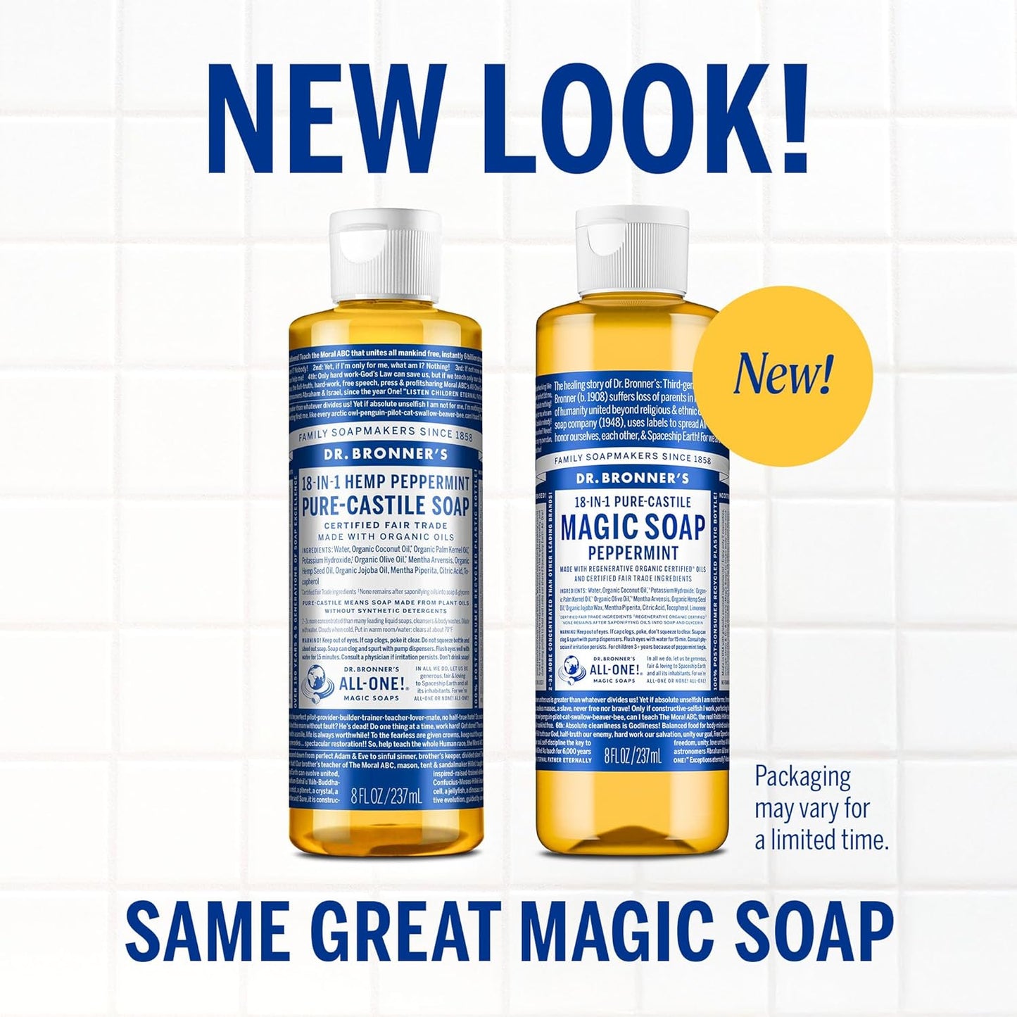 Dr. Bronner's Peppermint Pure-Castile Soap | 8 Oz Organic Liquid | Vegan & Multi-Use