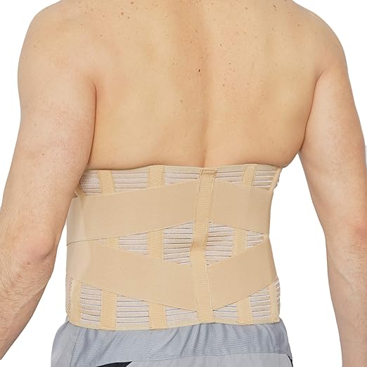 NeoTech Care Adjustable Compression Wide Back Brace Lumbar Support Belt (Beige, Size M)