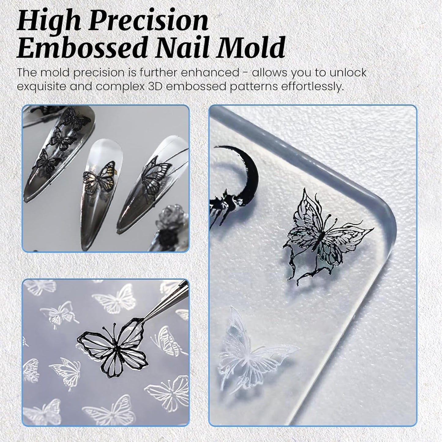 Nail Art Silicone Template, Bow Tie 3D Nail Decoration Mould for Precise Embossed Butterfly Patterns, Silicone Material, Boho Style, Indoor Use, 1 Count