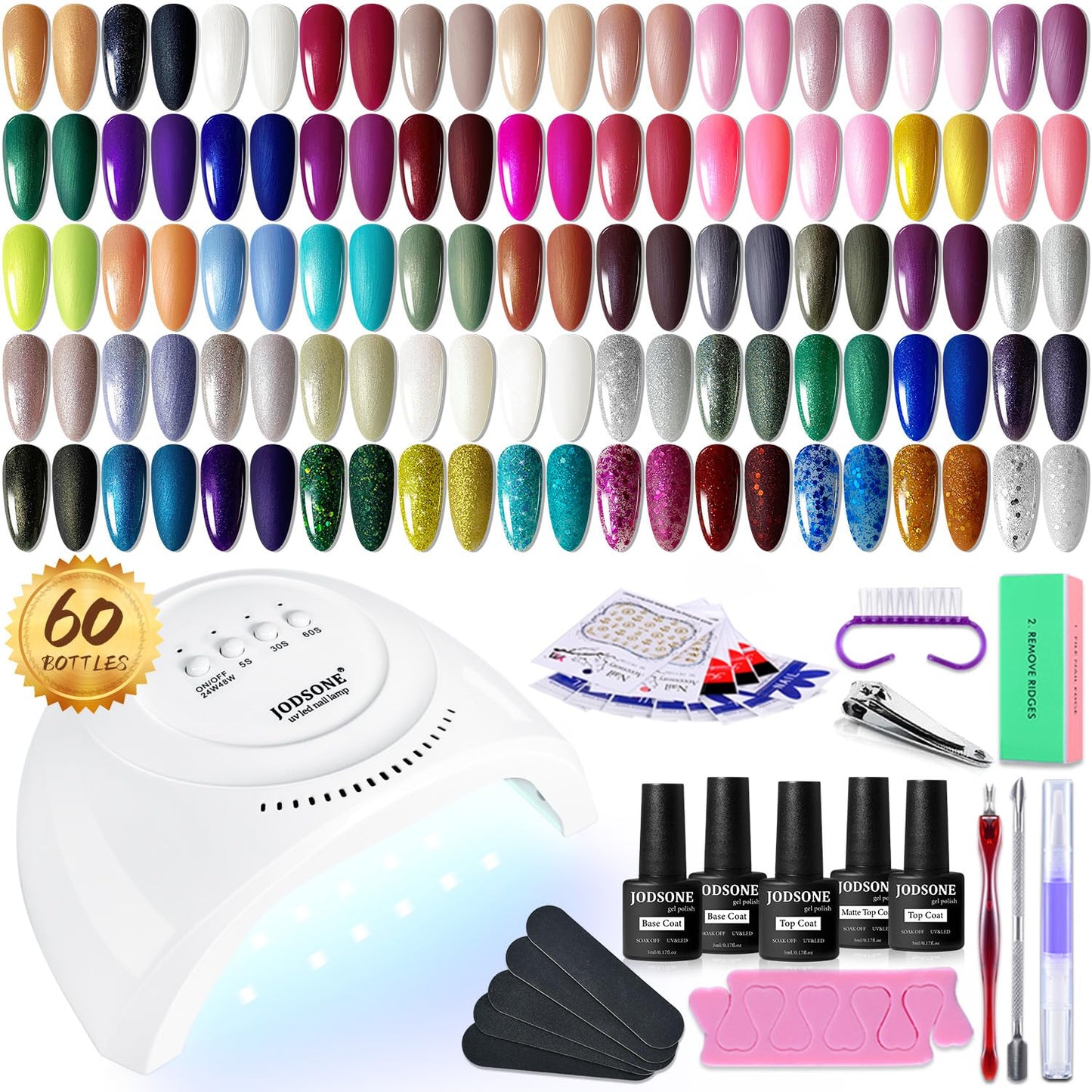 60 PCS Gel Nail Polish Kit | UV Light | Soak-Off Base & Top Coat | For Women
